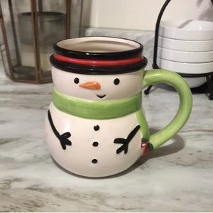 🪞 NWT holiday winter season snowman decorated coffee mug cup in ivory multi